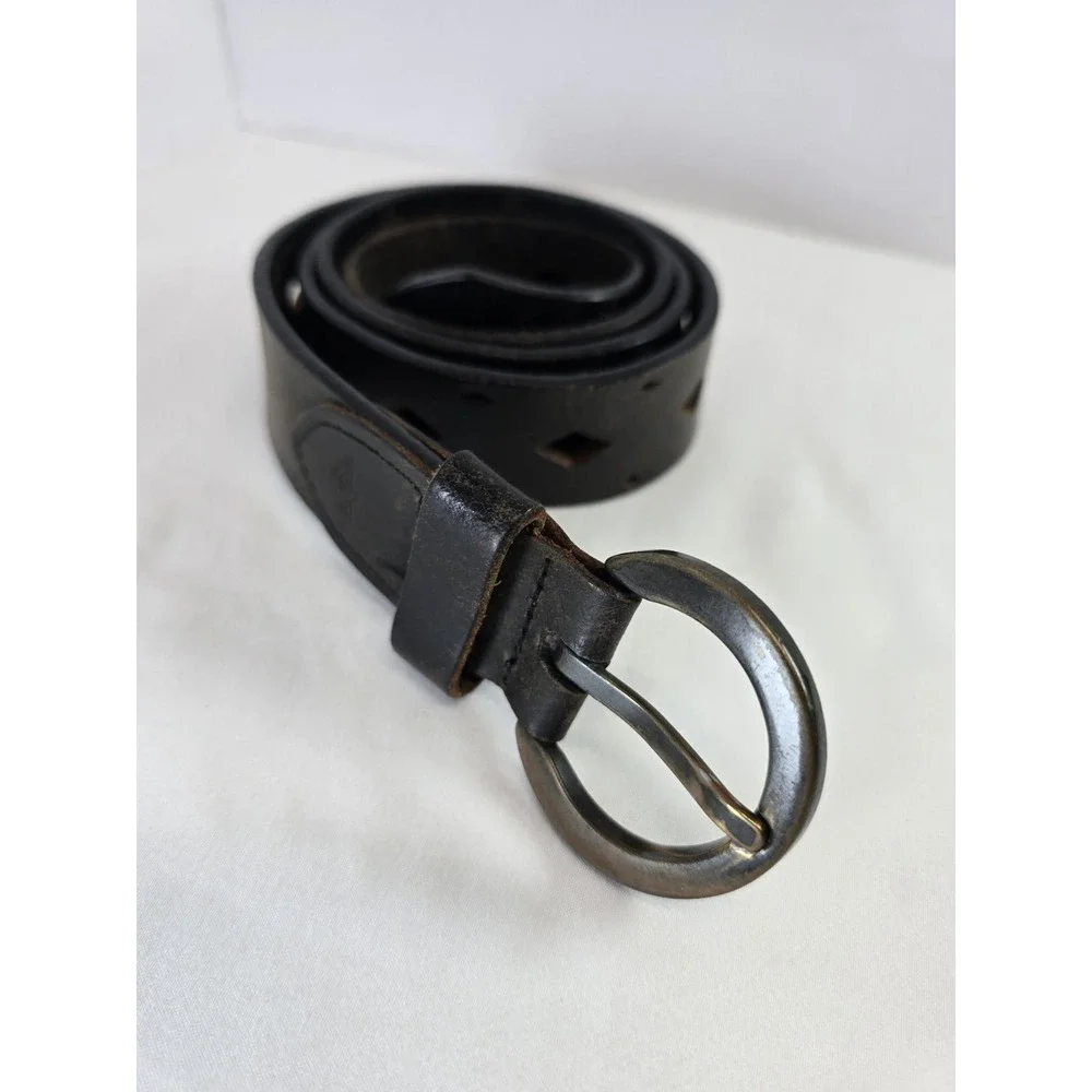 Vintage 90s Dockers Genuine Leather Black Belt XL 1602 Diamond Cutout Western